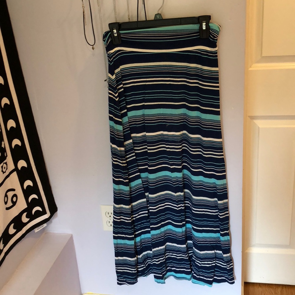 BLUE WHITE STRIPED MATERNITY MAXI SKIRT XSMALL